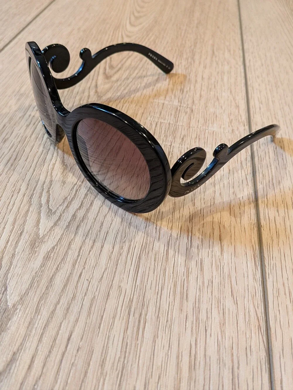 Prada Minimal Baroque Round Black Sunglasses SPR 27N Made in Italy
